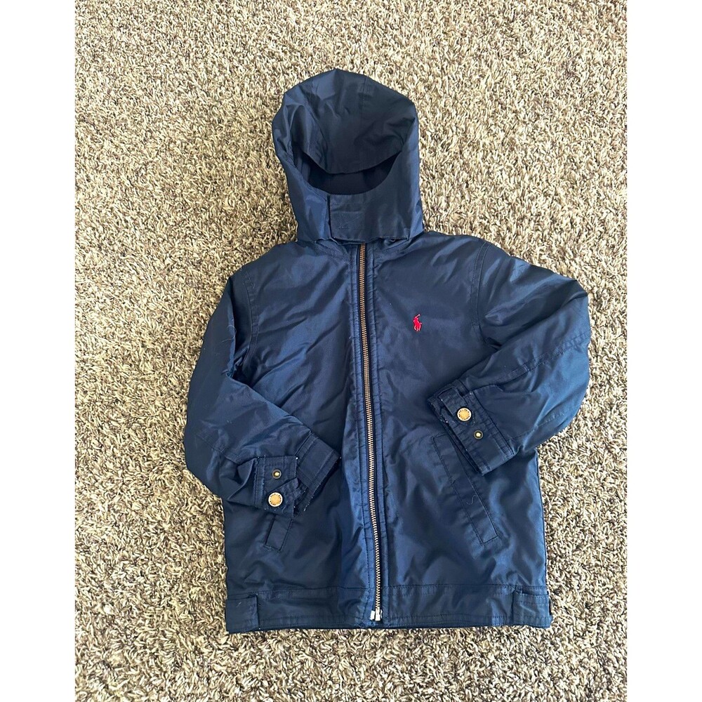 Polo Ralph Lauren Boys Hooded Full Zip Jacket Navy Blue Solid Size 4